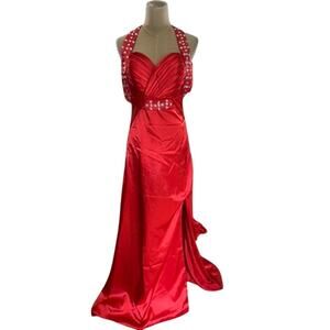 NO TAG! Stunning Orange Formal Dress SZ 6? Bling Train Babydoll Y2K Prom Wedding
